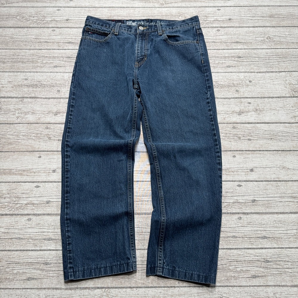 Tommy Hilfiger Jeans Men's 34x30 Blue Denim Straight Leg Relaxed Fit Dark Wash